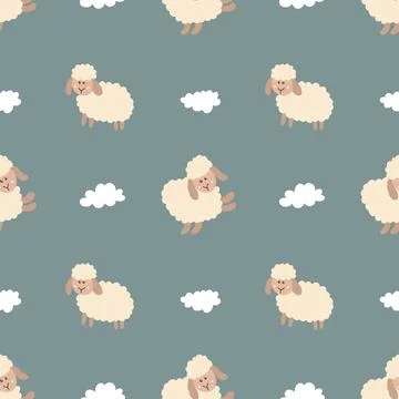 Cute Sheep Seamless Pattern, Cartoon Background vector Illustration 스톡 일러스트