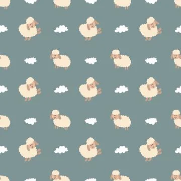 Cute Sheep Seamless Pattern, Cartoon Background vector Illustration Stock Illustration
