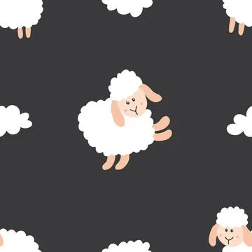 Cute Sheep Seamless Pattern, Cartoon Background vector Illustration Stock Illustration