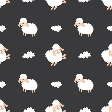 Cute Sheep Seamless Pattern, Cartoon Background vector Illustration Illustrazione stock