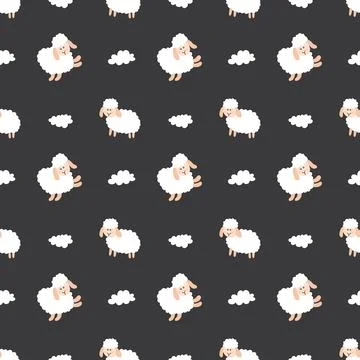 Cute Sheep Seamless Pattern, Cartoon Background vector Illustration Stock Illustration