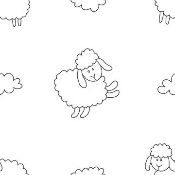 Cute Sheep Seamless Pattern, Cartoon Background vector Illustration Illustrazione stock