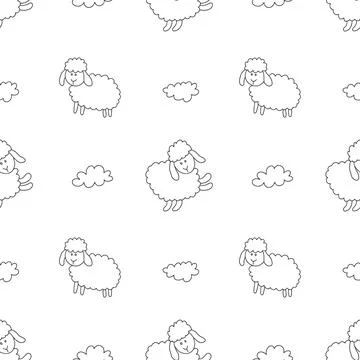 Cute Sheep Seamless Pattern, Cartoon Background vector Illustration Illustrazione stock