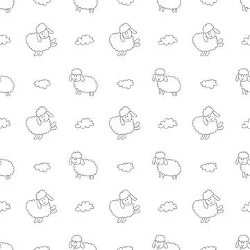 Cute Sheep Seamless Pattern, Cartoon Background vector Illustration Stock Illustration