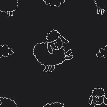 Cute Sheep Seamless Pattern, Cartoon Background vector Illustration Stock Illustration