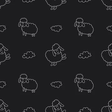 Cute Sheep Seamless Pattern, Cartoon Background vector Illustration 스톡 일러스트