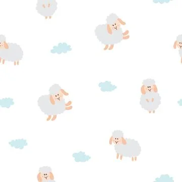 Cute Sheep Seamless Pattern, Cartoon Background vector Illustration Stock Illustration
