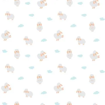 Cute Sheep Seamless Pattern, Cartoon Background vector Illustration Illustrazione stock