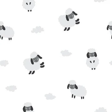 Cute Sheep Seamless Pattern, Cartoon Background vector Illustration Illustrazione stock