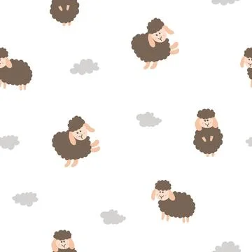 Cute Sheep Seamless Pattern, Cartoon Background vector Illustration Illustrazione stock