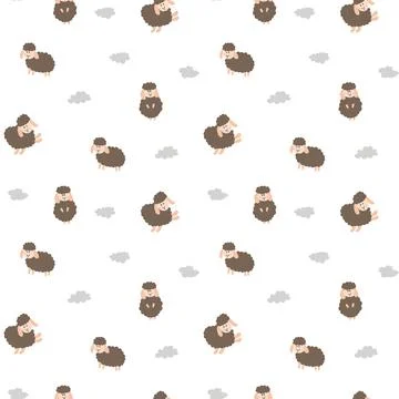 Cute Sheep Seamless Pattern, Cartoon Background vector Illustration Stock Illustration