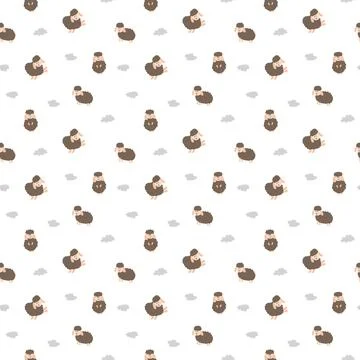 Cute Sheep Seamless Pattern, Cartoon Background vector Illustration Illustrazione stock