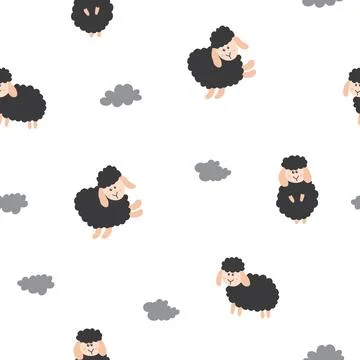 Cute Sheep Seamless Pattern, Cartoon Background vector Illustration Illustrazione stock