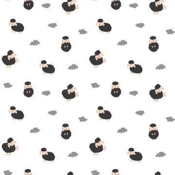 Cute Sheep Seamless Pattern, Cartoon Background vector Illustration Illustrazione stock