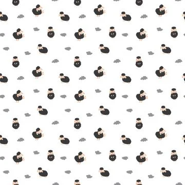 Cute Sheep Seamless Pattern, Cartoon Background vector Illustration Stock Illustration