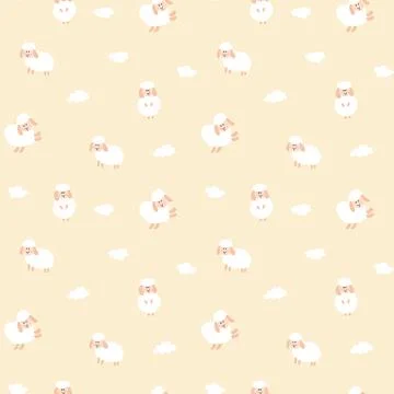 Cute Sheep Seamless Pattern, Cartoon Background vector Illustration Stock Illustration
