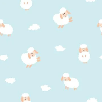 Cute Sheep Seamless Pattern, Cartoon Background vector Illustration Stock Illustration
