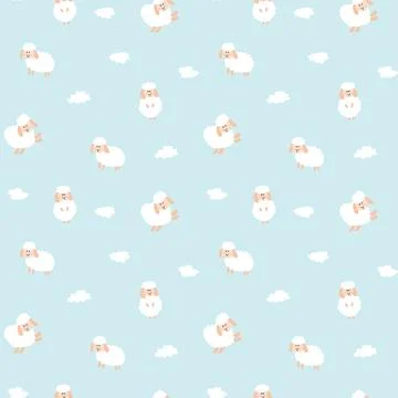 Cute Sheep Seamless Pattern, Cartoon Background vector Illustration Illustrazione stock