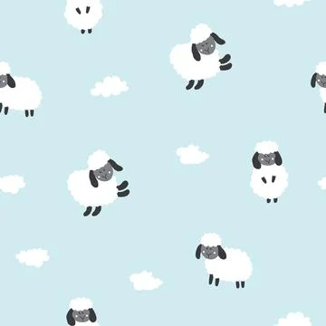 Cute Sheep Seamless Pattern, Cartoon Background vector Illustration Illustrazione stock