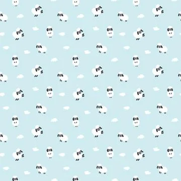 Cute Sheep Seamless Pattern, Cartoon Background vector Illustration Stock Illustration