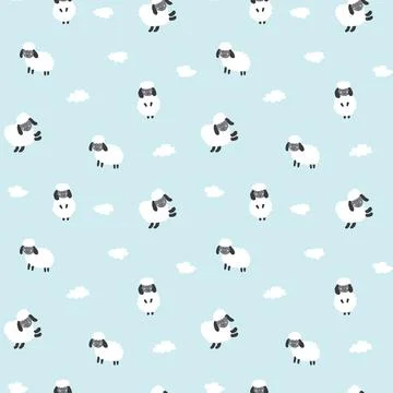 Cute Sheep Seamless Pattern, Cartoon Background vector Illustration Stock Illustration