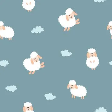 Cute Sheep Seamless Pattern, Cartoon Background vector Illustration Stock Illustration