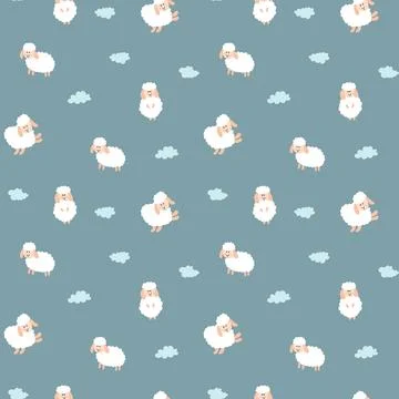 Cute Sheep Seamless Pattern, Cartoon Background vector Illustration Illustrazione stock