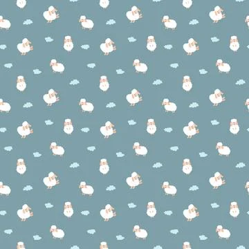 Cute Sheep Seamless Pattern, Cartoon Background vector Illustration 스톡 일러스트