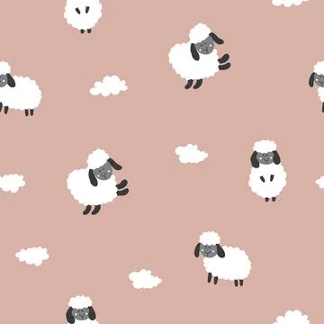 Cute Sheep Seamless Pattern, Cartoon Background vector Illustration Illustrazione stock