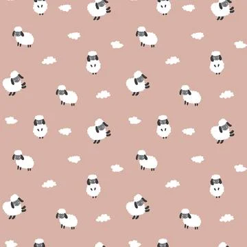 Cute Sheep Seamless Pattern, Cartoon Background vector Illustration Illustrazione stock