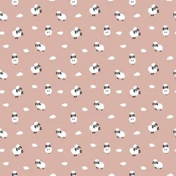 Cute Sheep Seamless Pattern, Cartoon Background vector Illustration Illustrazione stock