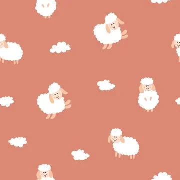 Cute Sheep Seamless Pattern, Cartoon Background vector Illustration Illustrazione stock