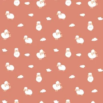 Cute Sheep Seamless Pattern, Cartoon Background vector Illustration Illustrazione stock