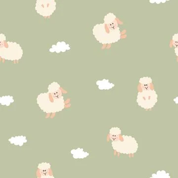 Cute Sheep Seamless Pattern, Cartoon Background vector Illustration Stock Illustration
