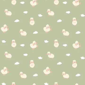 Cute Sheep Seamless Pattern, Cartoon Background vector Illustration Stock Illustration