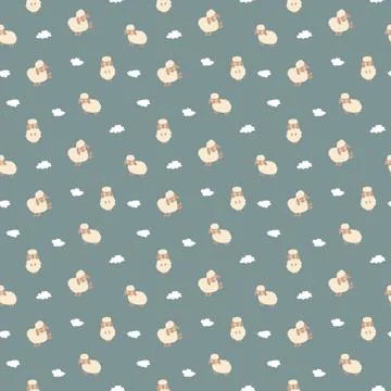Cute Sheep Seamless Pattern, Cartoon Background vector Illustration Illustrazione stock