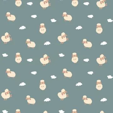 Cute Sheep Seamless Pattern, Cartoon Background vector Illustration Stock Illustration