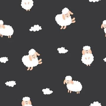 Cute Sheep Seamless Pattern, Cartoon Background vector Illustration 库存插图