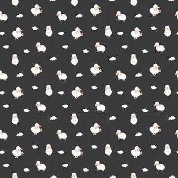 Cute Sheep Seamless Pattern, Cartoon Background vector Illustration Stock Illustration