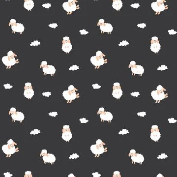 Cute Sheep Seamless Pattern, Cartoon Background vector Illustration Stock Illustration