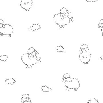 Cute Sheep Seamless Pattern, Cartoon Background vector Illustration Stock Illustration