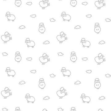 Cute Sheep Seamless Pattern, Cartoon Background vector Illustration Stock Illustration