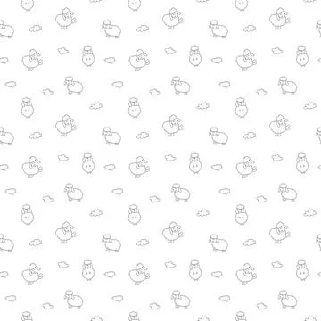 Cute Sheep Seamless Pattern, Cartoon Background vector Illustration Illustrazione stock