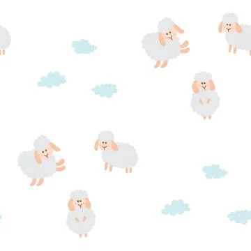 Cute Sheep Seamless Pattern, Cartoon Background vector Illustration Illustrazione stock