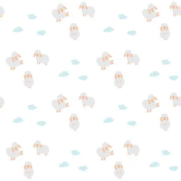 Cute Sheep Seamless Pattern, Cartoon Background vector Illustration Stock Illustration