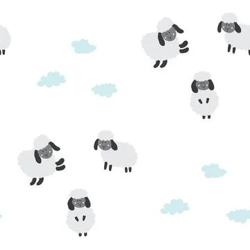Cute Sheep Seamless Pattern, Cartoon Background vector Illustration Stockillustratie