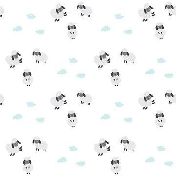 Cute Sheep Seamless Pattern, Cartoon Background vector Illustration Illustrazione stock