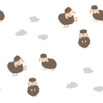 Cute Sheep Seamless Pattern, Cartoon Background vector Illustration Stock Illustration
