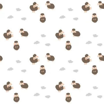 Cute Sheep Seamless Pattern, Cartoon Background vector Illustration 库存插图