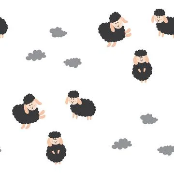 Cute Sheep Seamless Pattern, Cartoon Background vector Illustration Stock Illustration